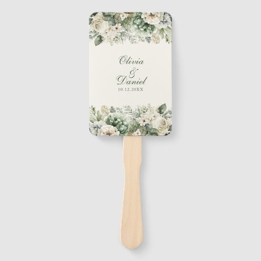 Boho Sage Groen en Ivoor Bloemen Trouwprogramma Handwaaier (Voorkant)