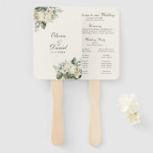 Boho Sage Groen en Ivoor Bloemen Trouwprogramma Handwaaier (Voorkant en achterkant)