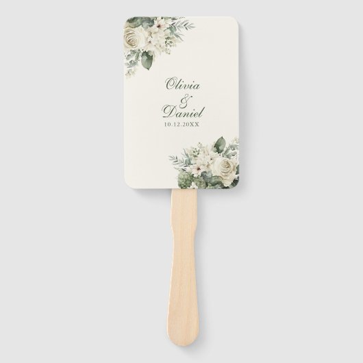 Boho Sage Groen en Ivoor Bloemen Trouwprogramma Handwaaier (Voorkant)