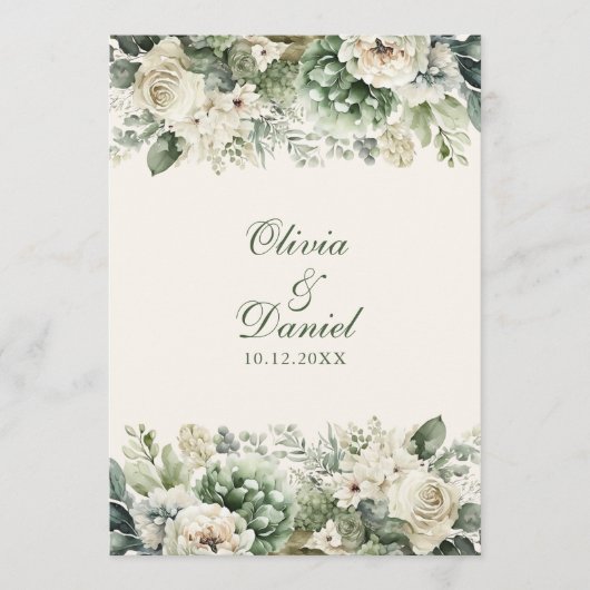 Boho Sage Groen en Ivoor Bloemen Trouwprogramma Programmakaart (Voorkant)