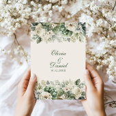 Boho Sage Groen en Ivoor Bloemen Trouwprogramma Programmakaart