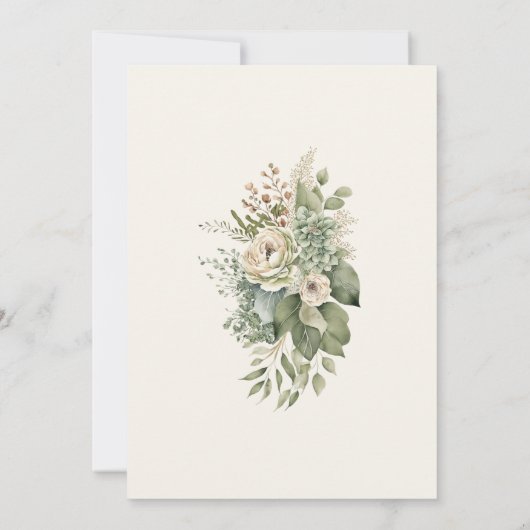 Boho Sage Groen en Ivoor Wildbloemen Bruiloft Kaart (Achterkant)