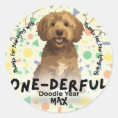Boho Sage Groen Goldendoodle Eerste Verjaardagsfee Ronde Sticker (Voorkant)