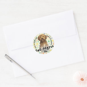 Boho Sage Groen Goldendoodle Eerste Verjaardagsfee Ronde Sticker