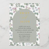 Boho Sage Groen & Goud Eucalyptus Huwelijk Folie Uitnodiging (Voorkant)