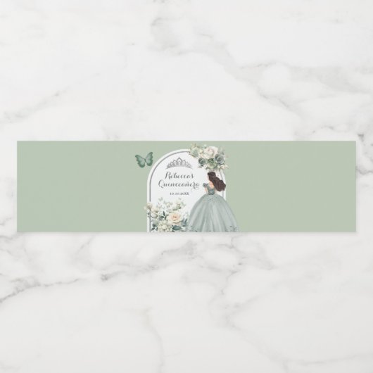 Boho Sage Groen Koninklijke Prinses XV Años Waterfles Etiket (Enkel label)