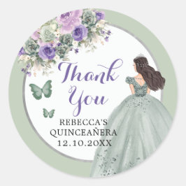 Boho Sage Groen Lila Meisje Bloemen Quinceañera Ronde Sticker