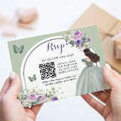 Boho Sage Groen Lila Prinses Meisje 15 Años QR RSVP Kaartje