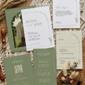 Boho Sage Groen & Linnen Bogen Minimalistische Fot Kaart