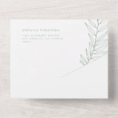 Boho Sage Groen Minimalistisch gebladerte bruiloft All In One Uitnodiging (Achterkant)