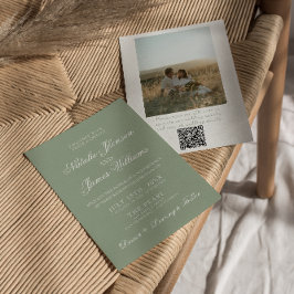 Boho Sage Groen Moderne QR Code Foto Bruiloft Kaart