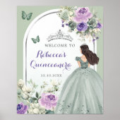 Boho Sage Groen Paarse Bloemen Quinceañera Welkom Poster (Voorkant)