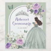Boho Sage Groen Paarse Bloemen Quinceañera Wijn Etiket (Enkel label)