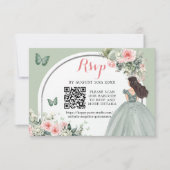 Boho Sage Groen Prinses Meisje 15 Años QR RSVP Kaartje (Voorkant)