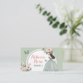 Boho Sage Groen Prinses Quinceañera Bloemen Plaatskaartje (Staand voorkant)
