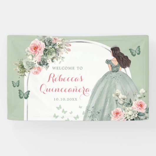 Boho Sage Groen Prinses Quinceañera Groot Spandoek (Horizontaal)