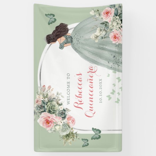 Boho Sage Groen Prinses Quinceañera Groot Spandoek (Verticaal)