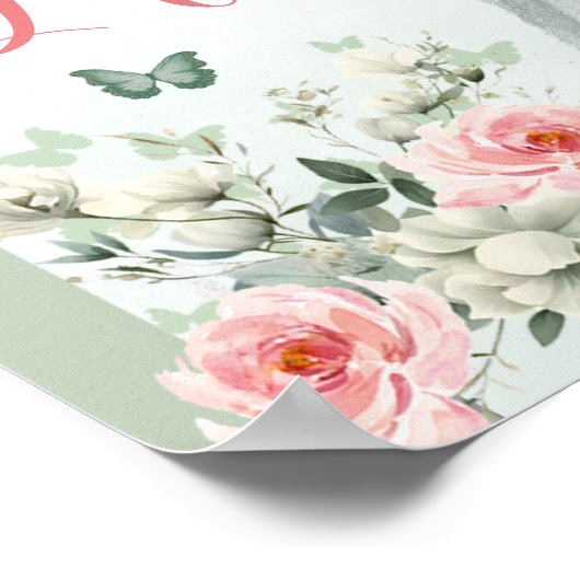 Boho Sage Groen Roze Bloemen 15 Años Kaarten Cadea Poster (Hoek)