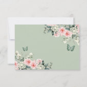 Boho Sage Groen Roze Bloemen Prinses XV Años RSVP Kaartje (Achterkant)
