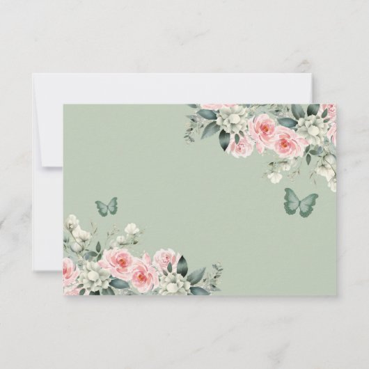 Boho Sage Groen Roze Bloemen Prinses XV Años RSVP Kaartje (Achterkant)