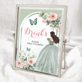 Boho Sage Groen Roze Bloemen Quinceañera Drinken Poster