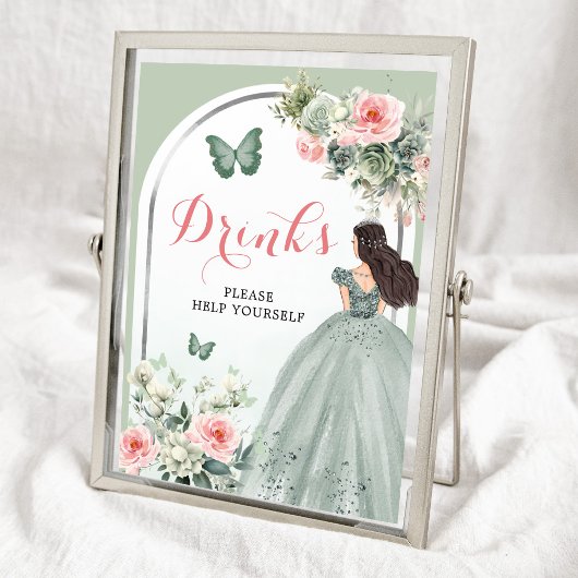 Boho Sage Groen Roze Bloemen Quinceañera Drinken Poster