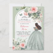 Boho Sage Groen Roze Bloemen Quinceañera Kaart (Voorkant)