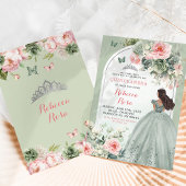 Boho Sage Groen Roze Bloemen Quinceañera Kaart