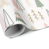Boho Sage Groen Roze Goud Kerstbomen  Cadeaupapier (Rol Hoek)