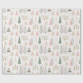 Boho Sage Groen Roze Gouden Kerstbomen Cadeaupapier (Vlak)