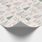 Boho Sage Groen Roze Gouden Kerstbomen Cadeaupapier (Hoek)