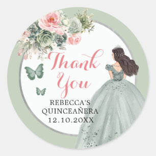 Boho Sage Groen Roze Meisje Bloemen Quinceañera Ronde Sticker