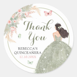 Boho Sage Groen Roze Quinceañera Bedankt Ronde Sticker