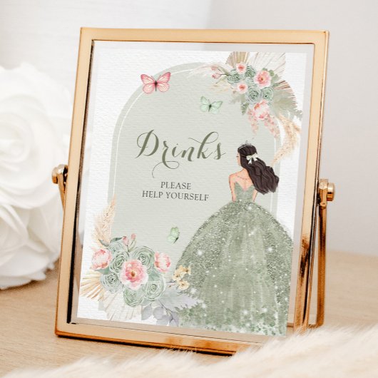 Boho Sage Groen Roze Quinceañera Drinken Poster