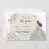 Boho Sage Groen Roze Quinceañera Save The Date Kaart (Voorkant)