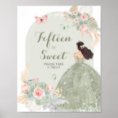 Boho Sage Groen Roze Quinceañera Vijftien is Zoet Poster (Voorkant)