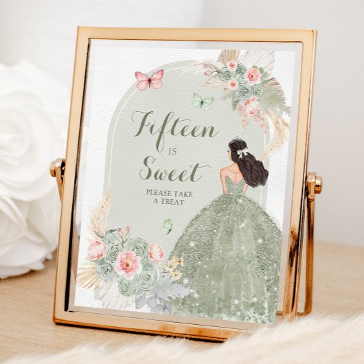 Boho Sage Groen Roze Quinceañera Vijftien is Zoet Poster