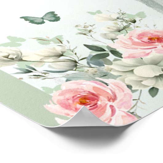 Boho Sage Groen Roze Rozen 15 Años Verjaardagseten Poster (Hoek)