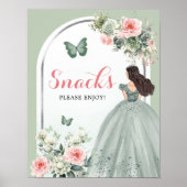 Boho Sage Groen Roze Rozen Meisje 15 Años Snacks Poster (Voorkant)