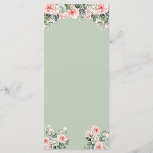 Boho Sage Groen Roze Rozen Prinses XV Años Menu (Achterkant)