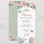 Boho Sage Groen Roze Rozen Prinses XV Años Menu (Voorkant / Achterkant)