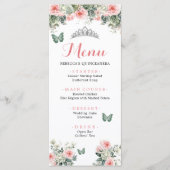 Boho Sage Groen Roze Rozen Prinses XV Años Menu (Voorkant)