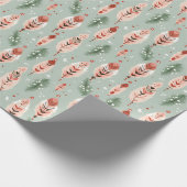 Boho Sage Groen Roze Veren Bomen Kerstmis Cadeaupapier (Hoek)