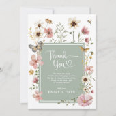 Boho Sage Groen Roze Wildflower Garden Baby shower Bedankkaart (Voorkant)