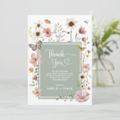 Boho Sage Groen Roze Wildflower Garden Baby shower Bedankkaart (Staand voorkant)
