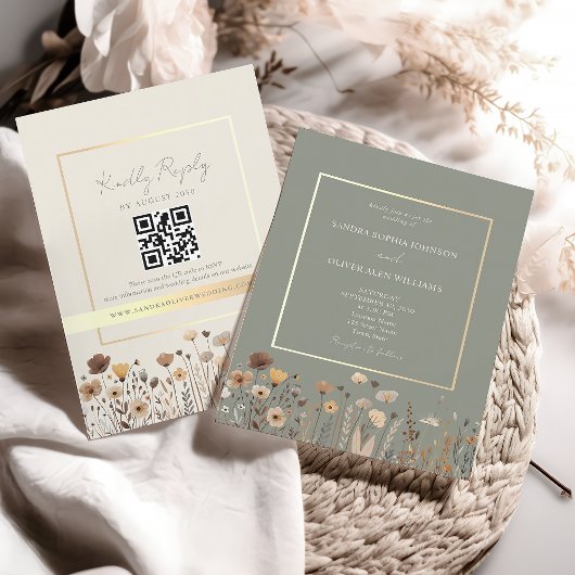 Boho Sage Groen Trouw QR Code Kaart