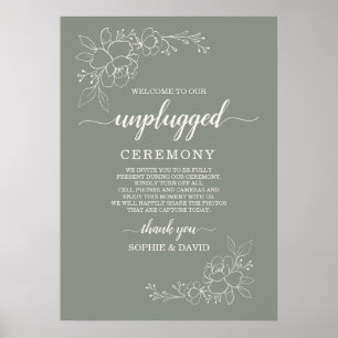 Boho Sage Groen Unplugged Bruiloft Ceremonie Teken Poster