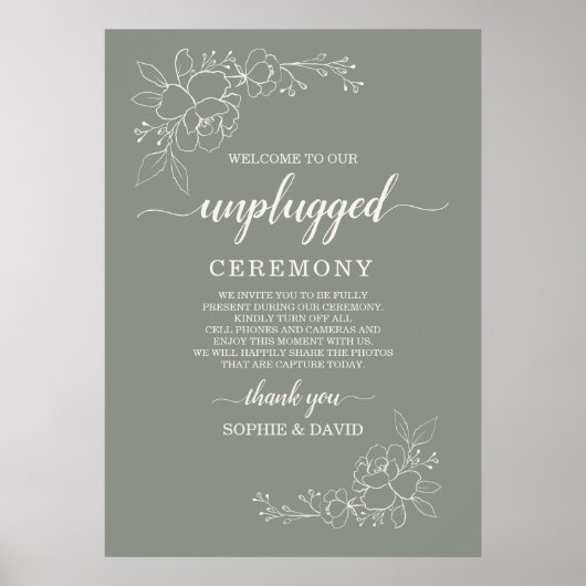 Boho Sage Groen Unplugged Bruiloft Ceremonie Teken Poster (Voorkant)