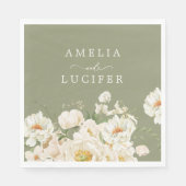 Boho Sage Groen Wit Ivoor Bloemen Huwelijk Servet (Voorkant)