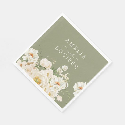 Boho Sage Groen Wit Ivoor Bloemen Huwelijk Servet (Hoek)